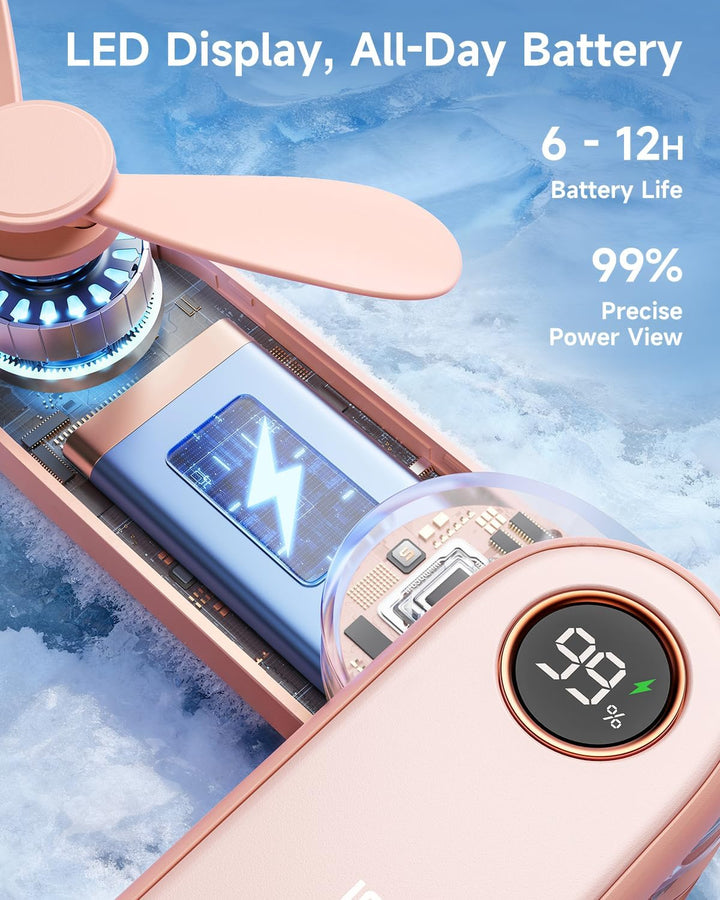 SWEETFULL Mini ventilador portátil de mano con pantalla LED, 3 en 1...
