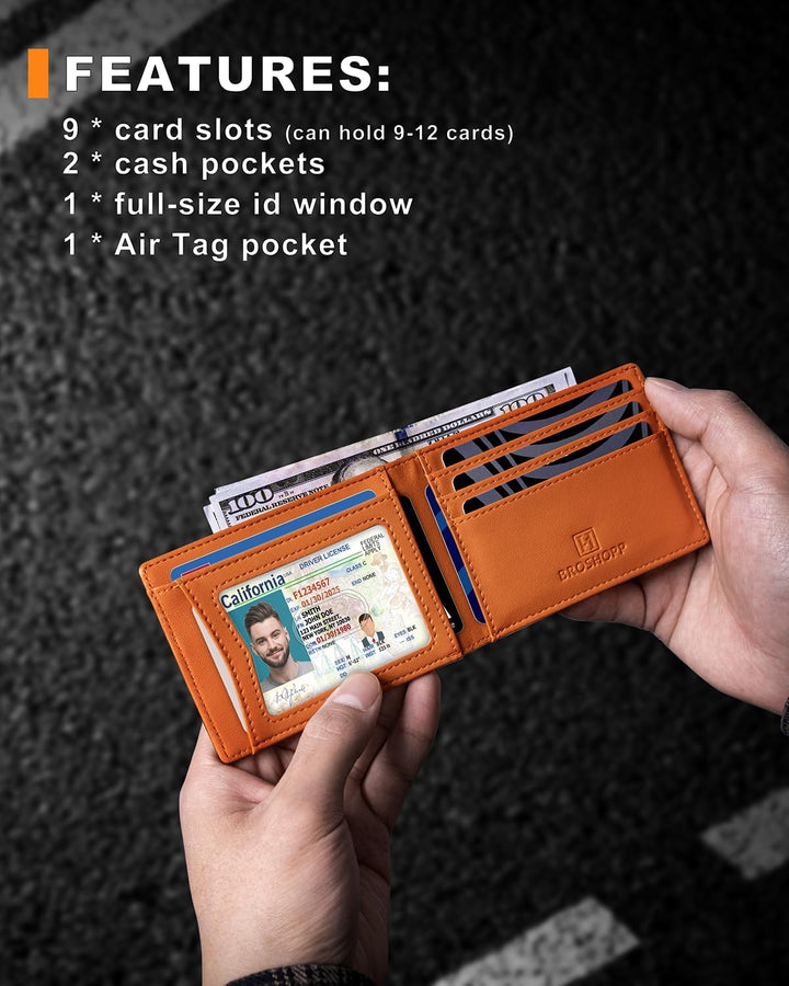BROSHOPP Billetera Airtag para hombre, billetera plegable de cuero...