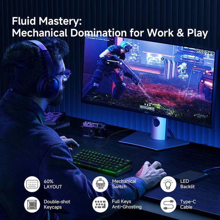 TMKB Teclado Mecánico para Juegos 60%, Interruptor Lineal Rojo, Ret...
