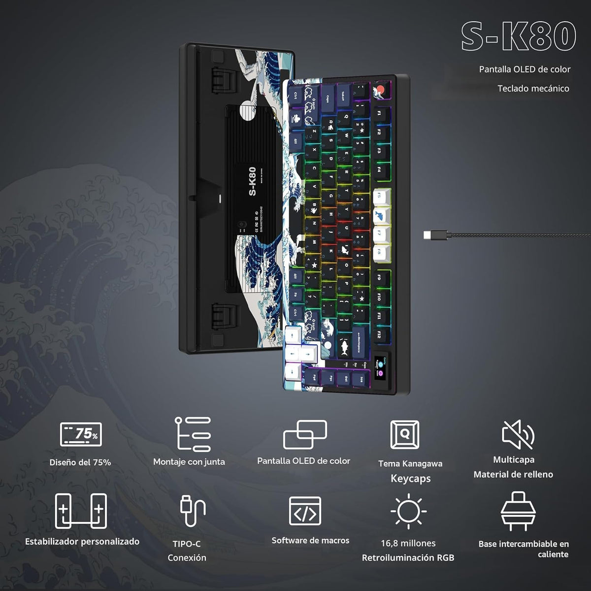 Womier S-K80 Teclado 75% con Pantalla Multimedia a Color Teclado Me...