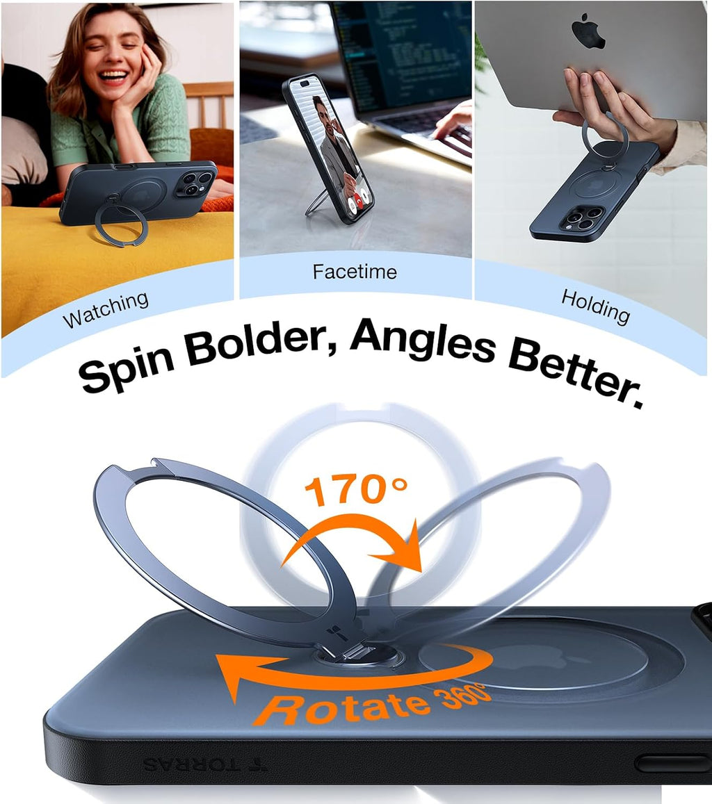 TORRAS Q3 Spin - Funda para iPhone 16 Pro, soporte magnético 360, color