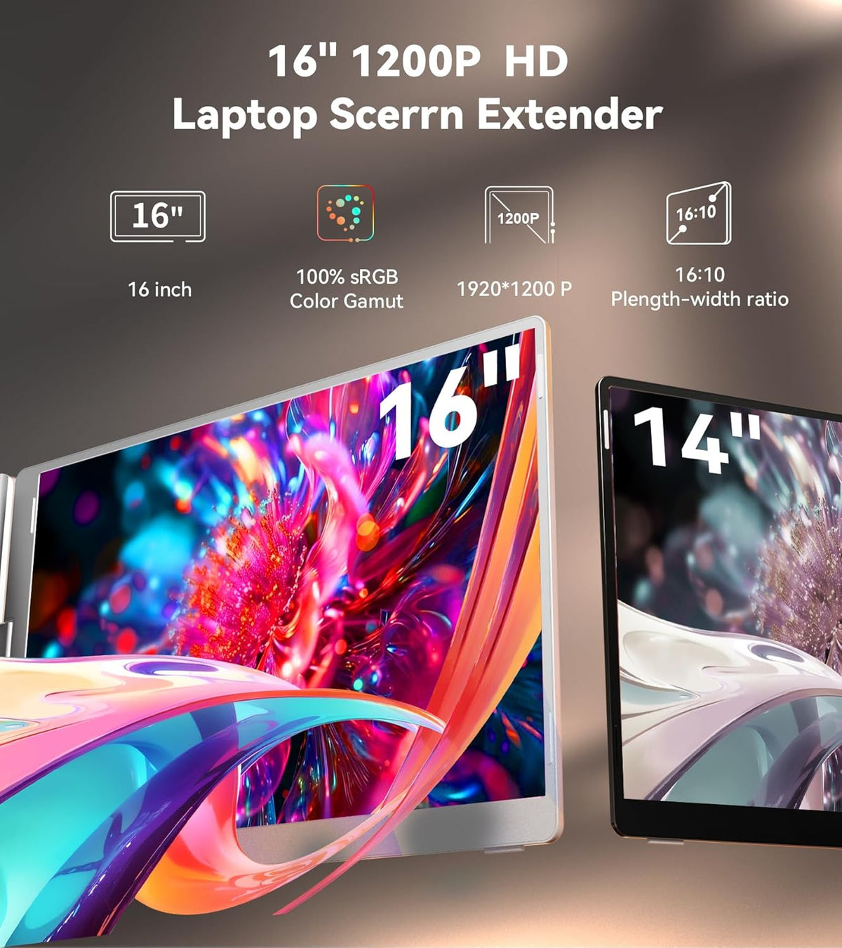 FOPO Extensor de pantalla para laptop de 16 pulgadas, monitor cuádr...
