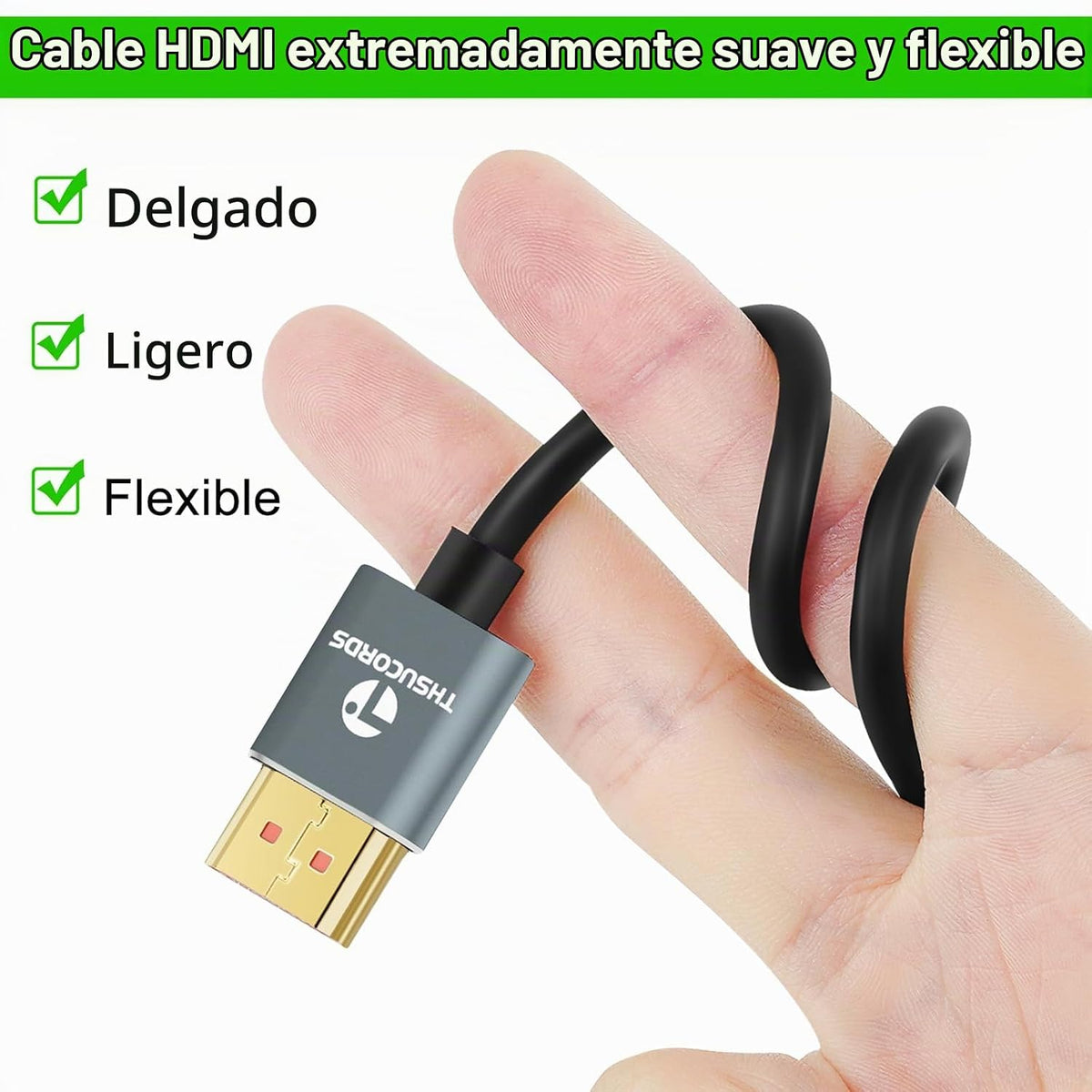 Paquete de 2 cables HDMI 8K 4K ultra finos de 15 pies, delgado y flexible, suave de alta velocidad, compatible con cable HDMI 2.1 4K @120Hz 8K @60Hz 48Gbps para Roku TV/HDTV/PS5/Blu-ray