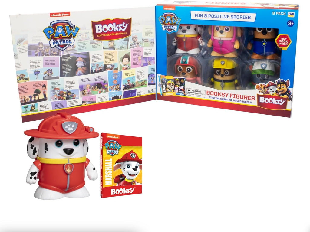 P.M.I. PAW Patrol - Paquete de 6 figuras de acción coleccionables con libros de cuentos ocultos, juguetes para niños y niñas de 3 a 8 años, licencia oficial, incluye Chase, Marshall, Skye, Rubble, Rocky y Liberty