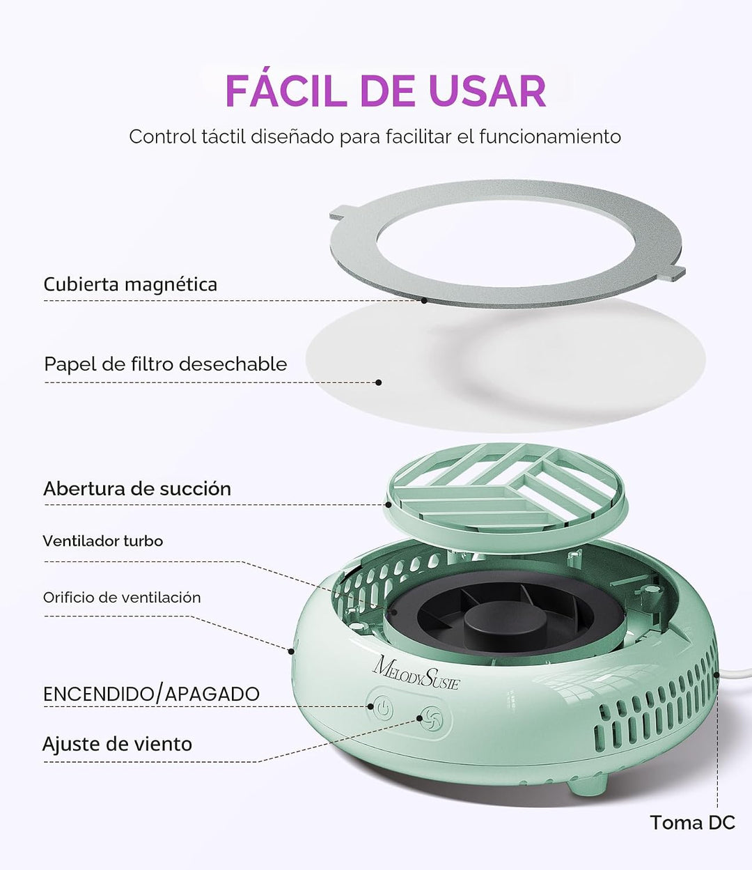 MelodySusie HProA - Colector de polvo de uñas de tamaño bolsillo co...