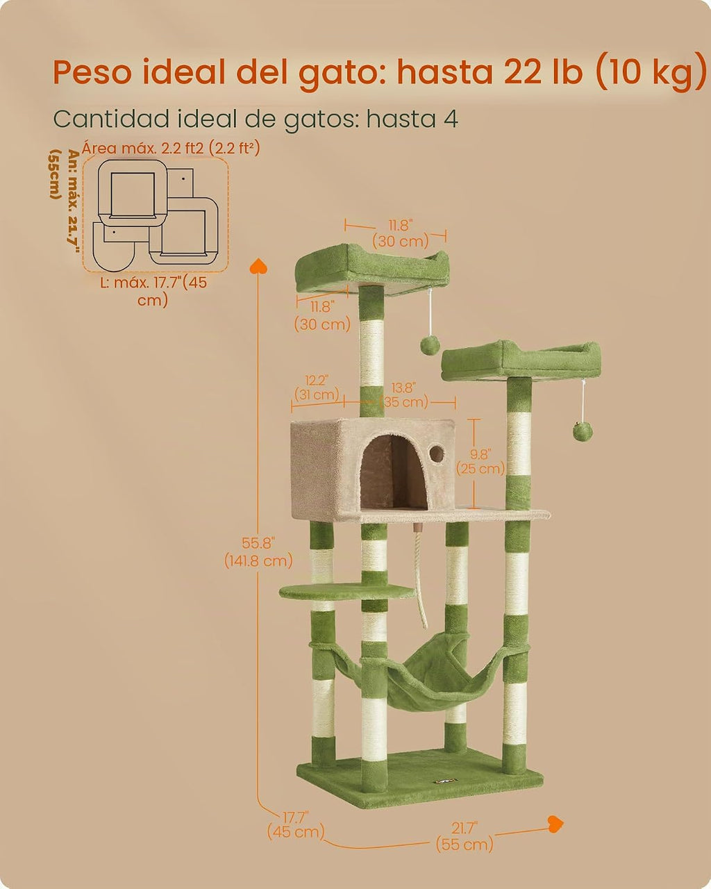 Feandrea - Árbol para gatos, torre para gatos de 55.8 pulgadas de alto