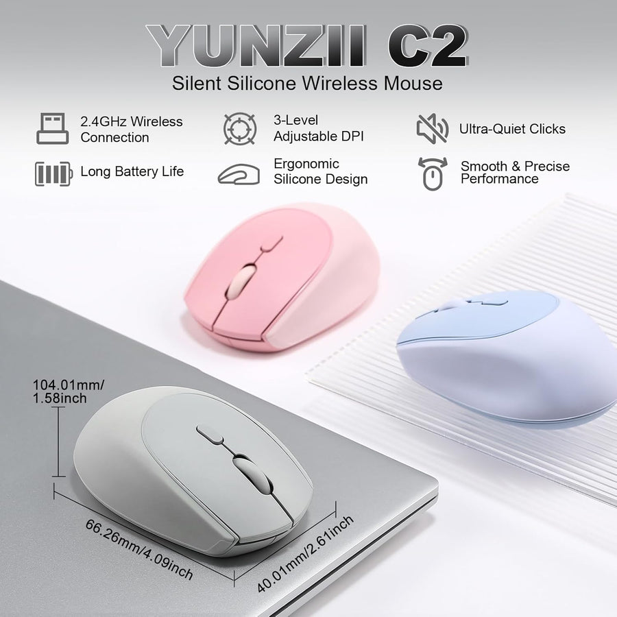 YUNZII Ratón Inalámbrico C2, 2.4GHz Ratón Inalámbrico de Computador...