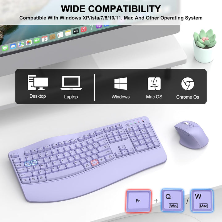 Combo de teclado y mouse inalámbricos, teclas onduladas de tamaño c...