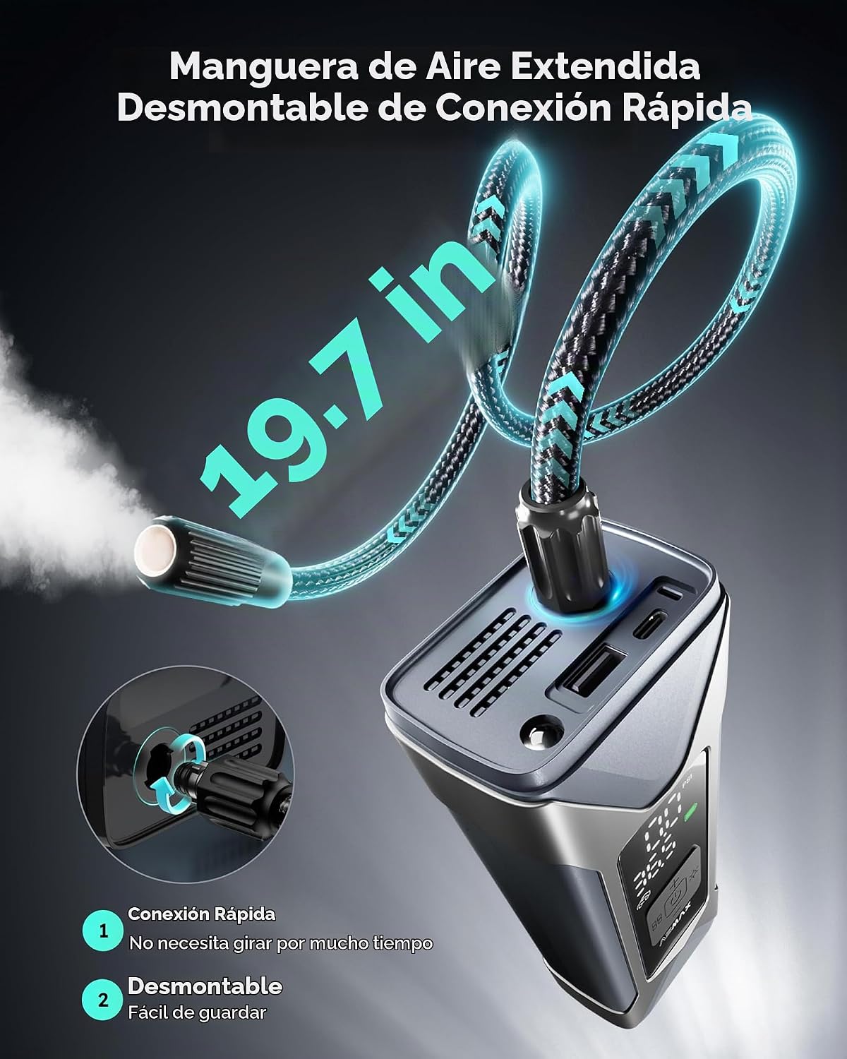 ASMAX Compresor de aire portátil del inflador de neumáticos T10 para los