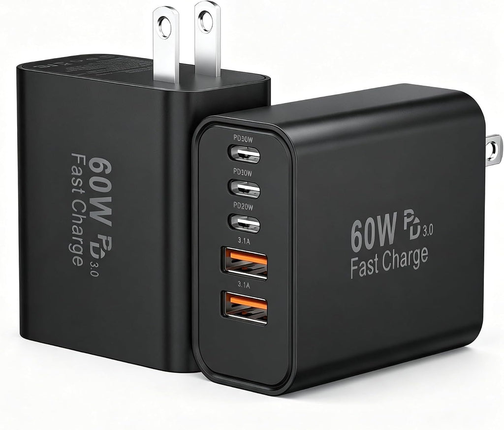 Cargadores Rápidos USB C de Bloques, USB Type C de 60W para Pared y Carga para iPhone