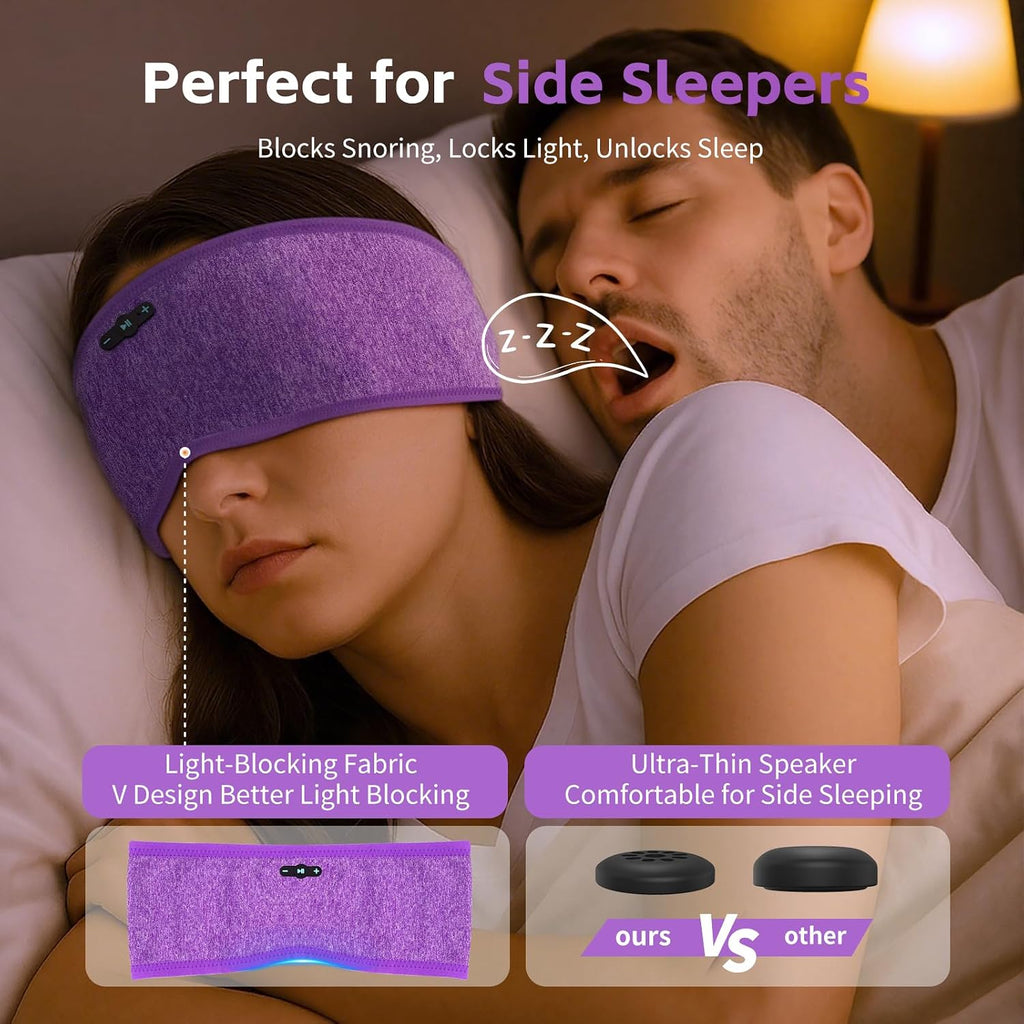 Diadema Bluetooth 6.0 para dormir de lado (gris y morado)