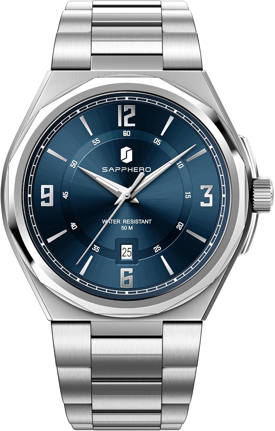 SAPPHERO Reloj para hombre con subesfera de fecha/esfera de números arábigos, cuarzo analógico, correa de acero inoxidable/piel, 164 ft impermeable, reloj de pulsera de vestir casual para trabajo de