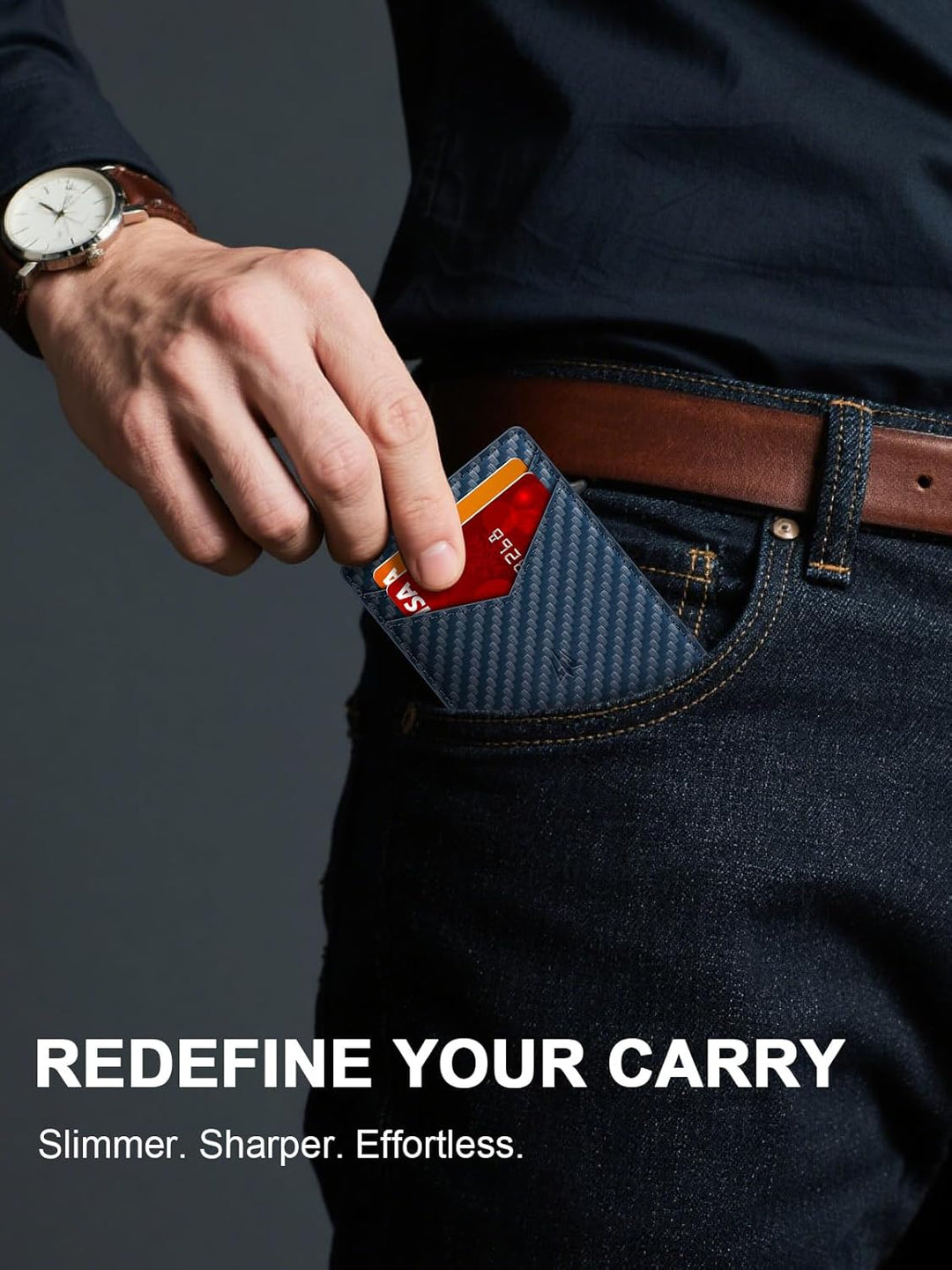 Cartera para hombre, delgada y minimalista con clip para dinero y v...