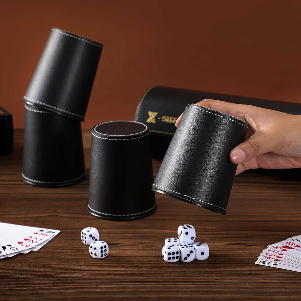 Juego de tazas de cuero para dados, 5 tazas de dados negros, 25 dados con
