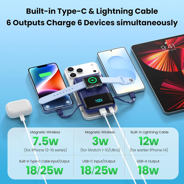 Cargador portátil magnético para iPhone con cable incorporado, banc...