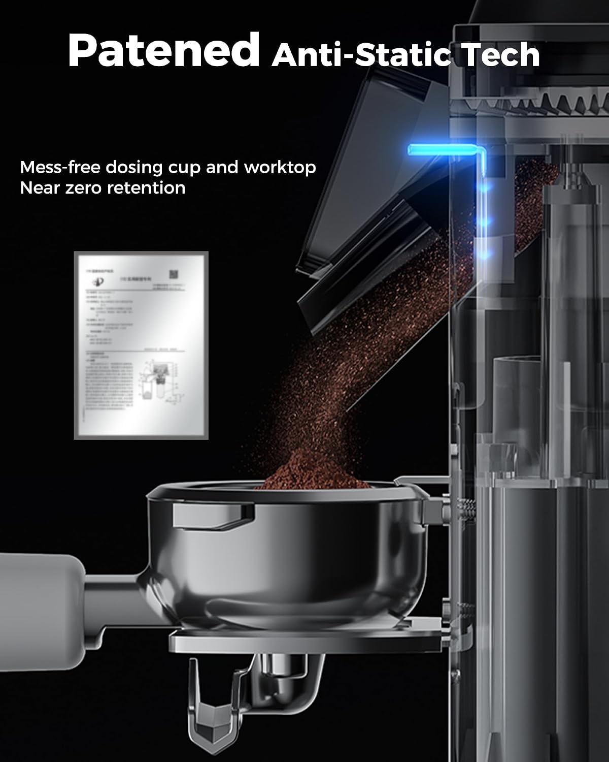 Tuni G1 Molinillo de café con rebabas cónicas, 48 ajustes de molienda, molinillo de fresas antiestáticas, temporizador electrónico de precisión y pantalla táctil LED para expreso, goteo, preparación