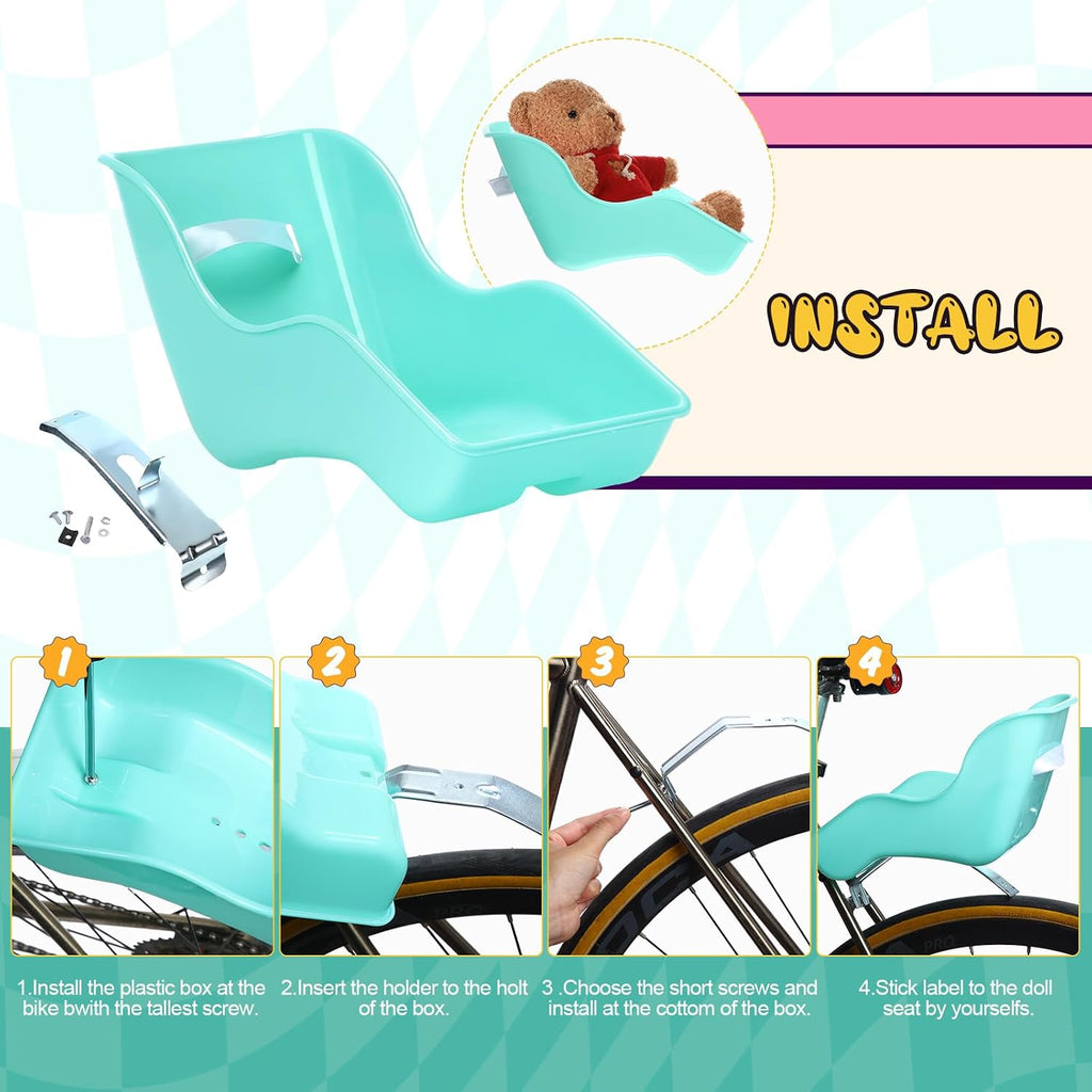Asiento de bicicleta de muñeca con 30 calcomanías de calcomanías, cesta de bicicleta para niños, manillar de bicicleta, cintas coloridas, borla, margarita, campana de bicicleta para niñas