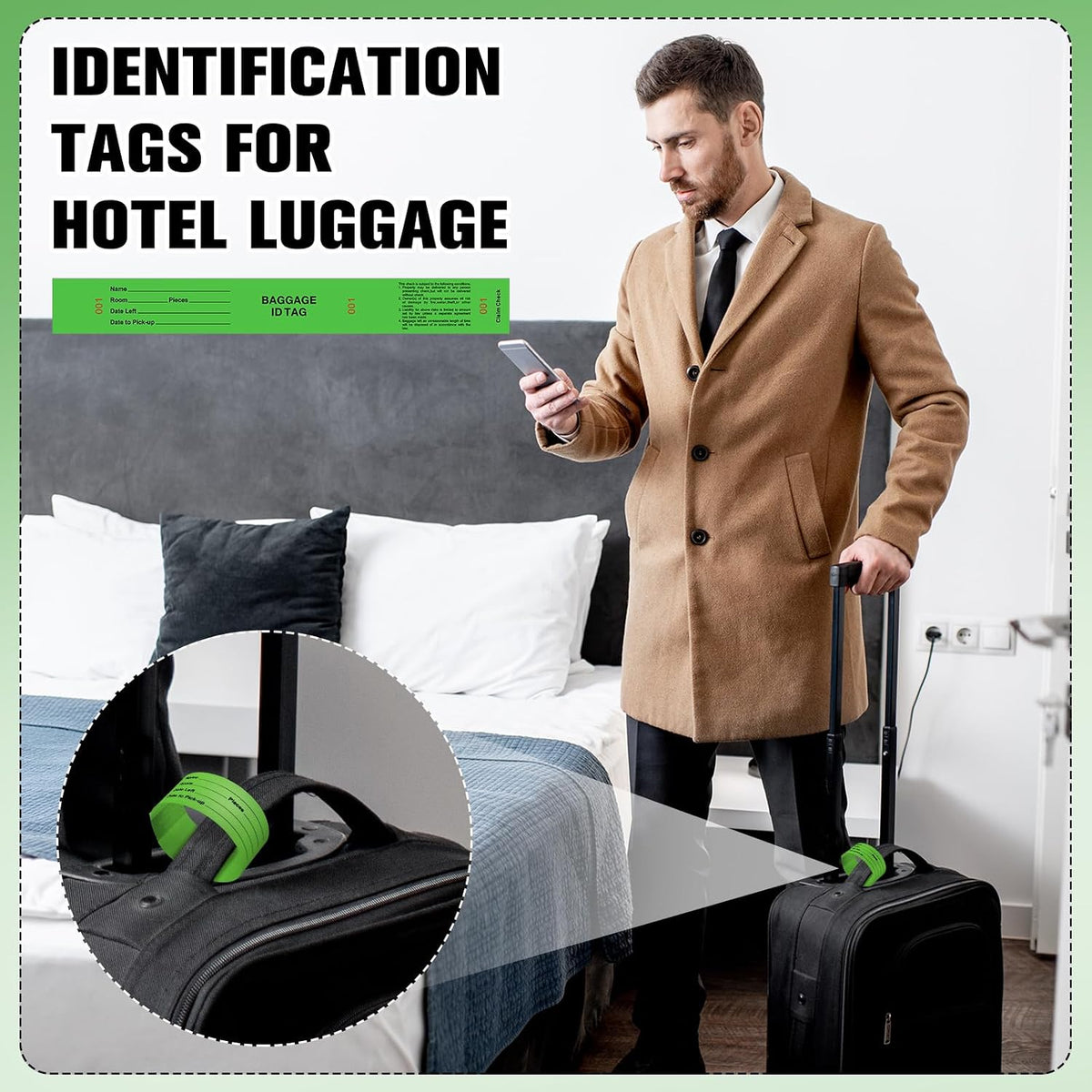 Feifeiya 1000 etiquetas de identificación de equipaje de hotel con cinta de