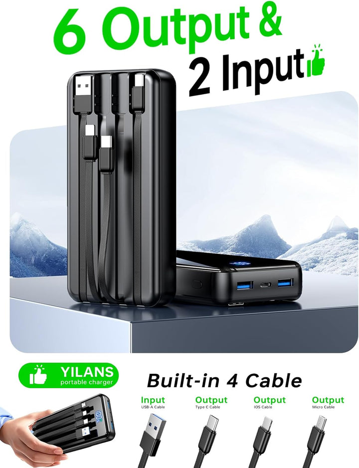 Cargador portátil, banco de energía de 50000 mAh con cable incorpor...