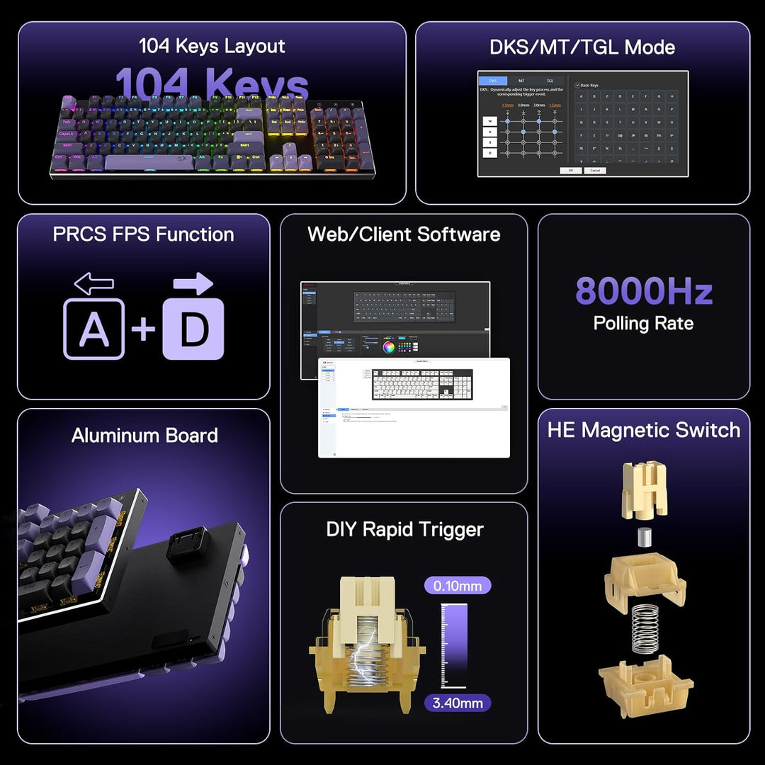 Redragon K556 HE Rapid Trigger teclado para juegos, 100% 104 teclas...