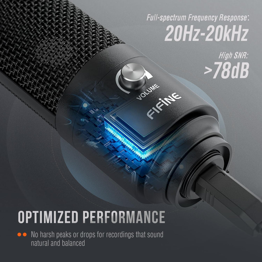 FIFINE Micrófono USB, Micrófono de condensador de metal para grabar...
