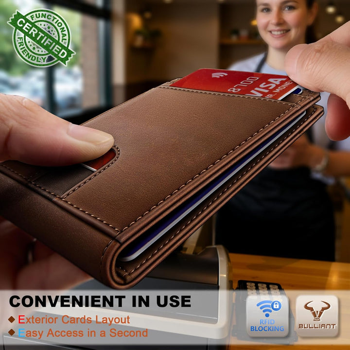 BULLIANT Cartera magnética para hombre, de piel de grano completo,...