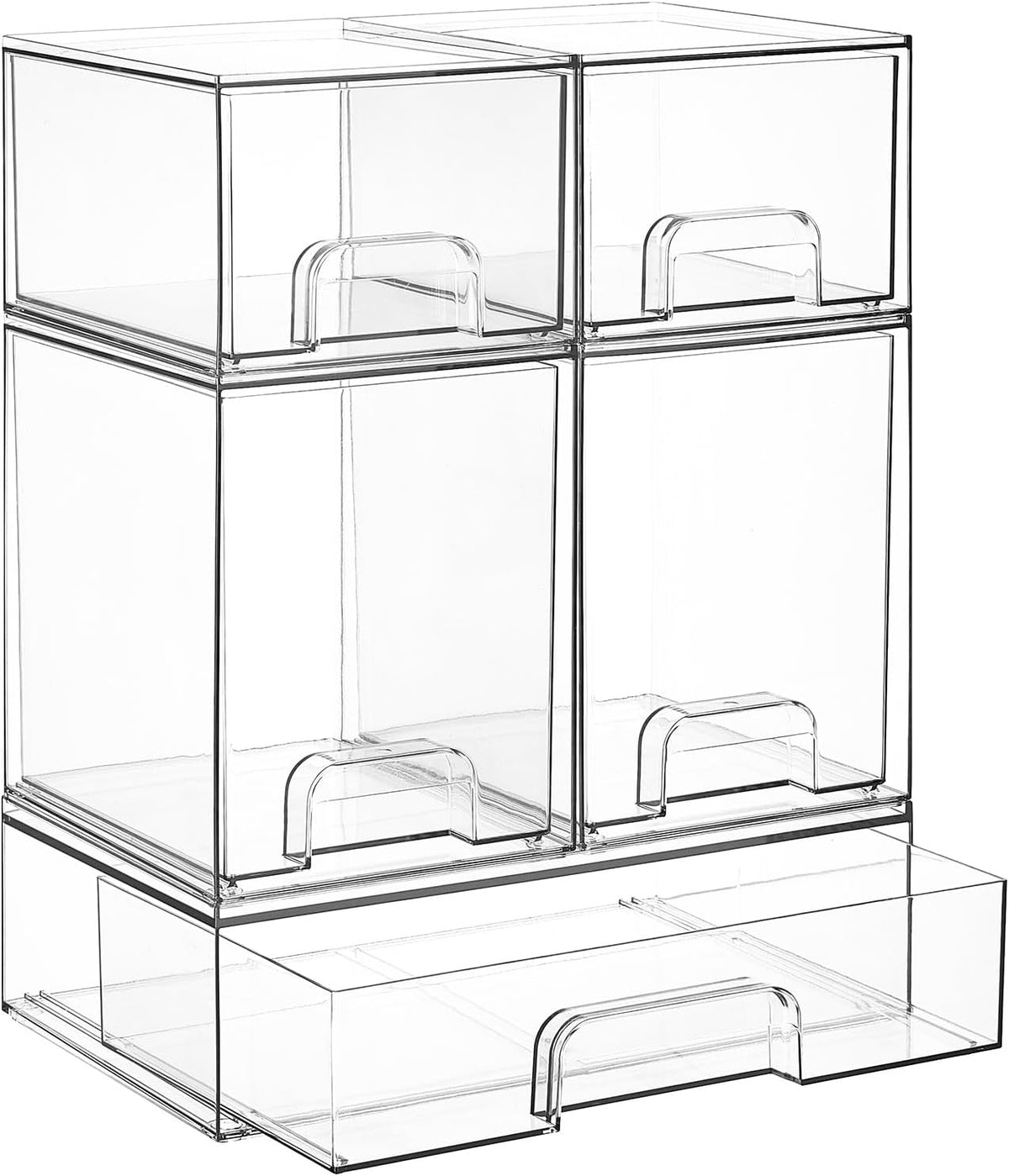 Vtopmart Clear Stackable Storage Drawers Set de 5, Plastic Organizer Bins