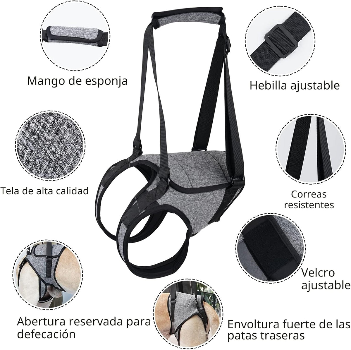Dotoner Arnés para perros grandes, soporte para las patas traseras para ayudar a rehabilitar las extremidades traseras de perros ancianos con patas traseras débiles, discapacidades y lesiones. El arnés para perro ayuda a la recuperación de artritis ACL