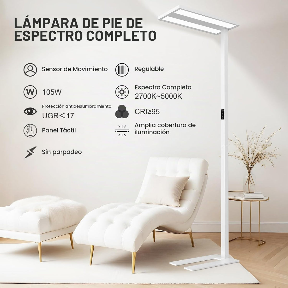 Lámpara 76" lámpara de pie del sensor de movimiento, lámpara derecha