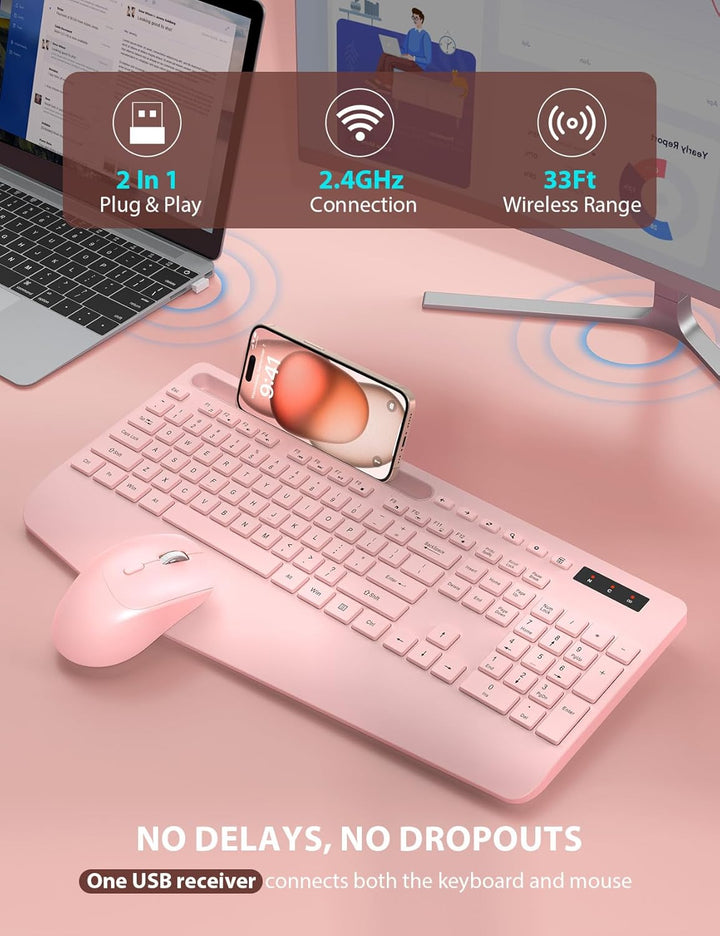Combo de teclado y mouse inalámbrico - Teclado ergonómico de tamaño...