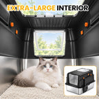 Caja de arena de acero inoxidable con tapa, caja de arena cerrada extragrande para gatos grandes, bandeja de arena de metal alto para gatos, entrada frontal y salida superior