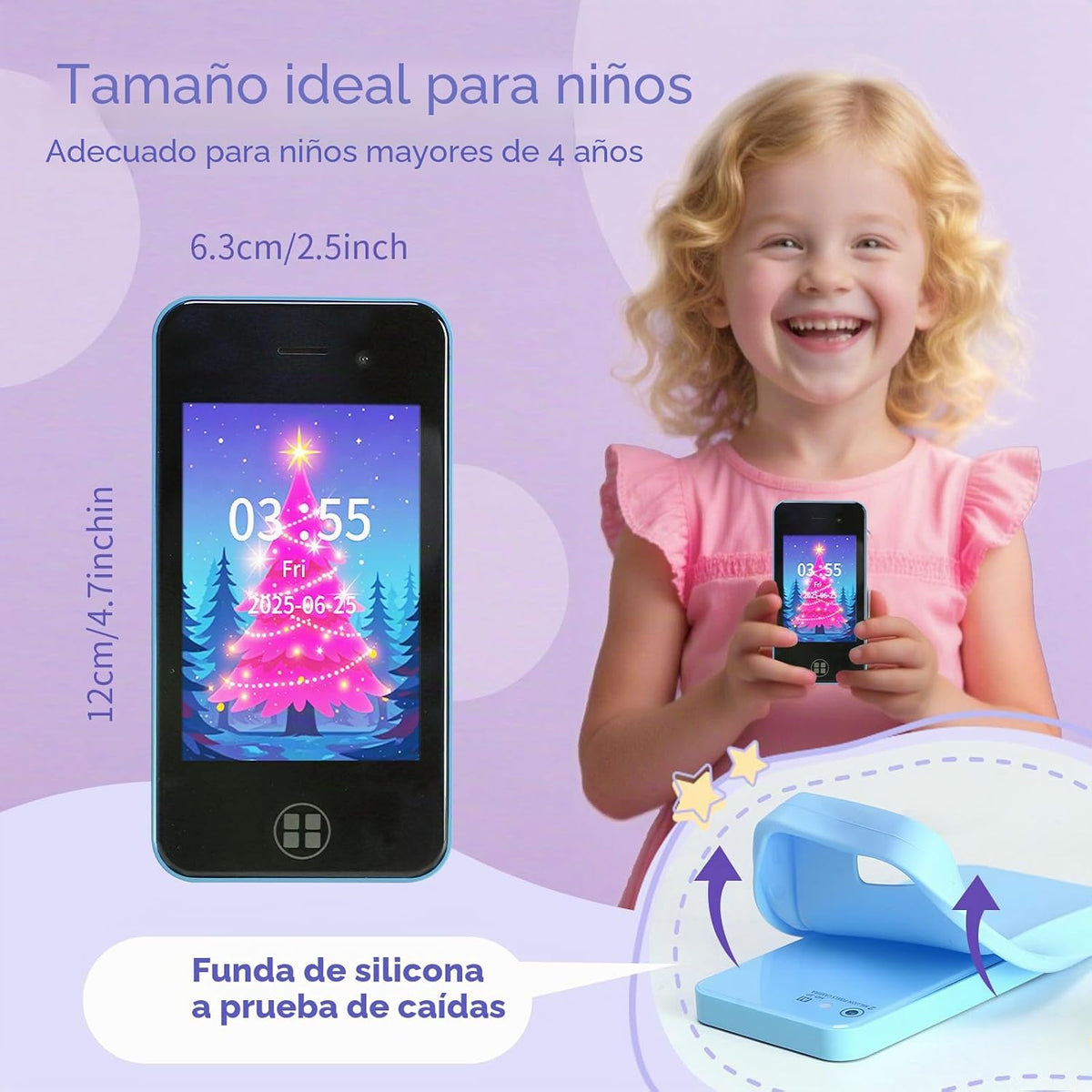 Teléfono inteligente para niños, regalos de Navidad y cumpleaños para niños, niñas y niños pequeños, juguetes de teléfono celular con doble cámara, reproductor de música, mini juegos educativos de