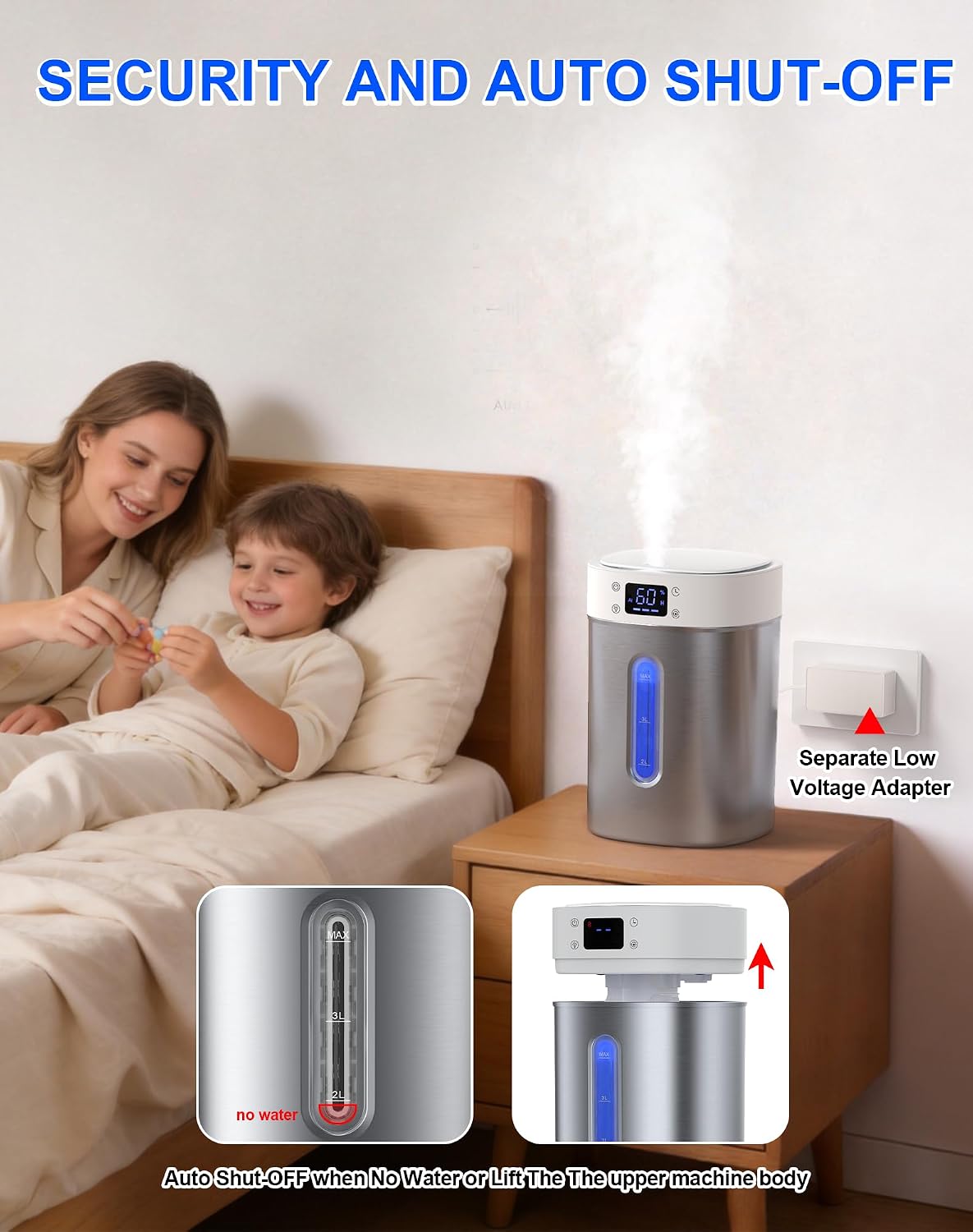 Humidificadores de acero inoxidable para dormitorio, habitación grande
