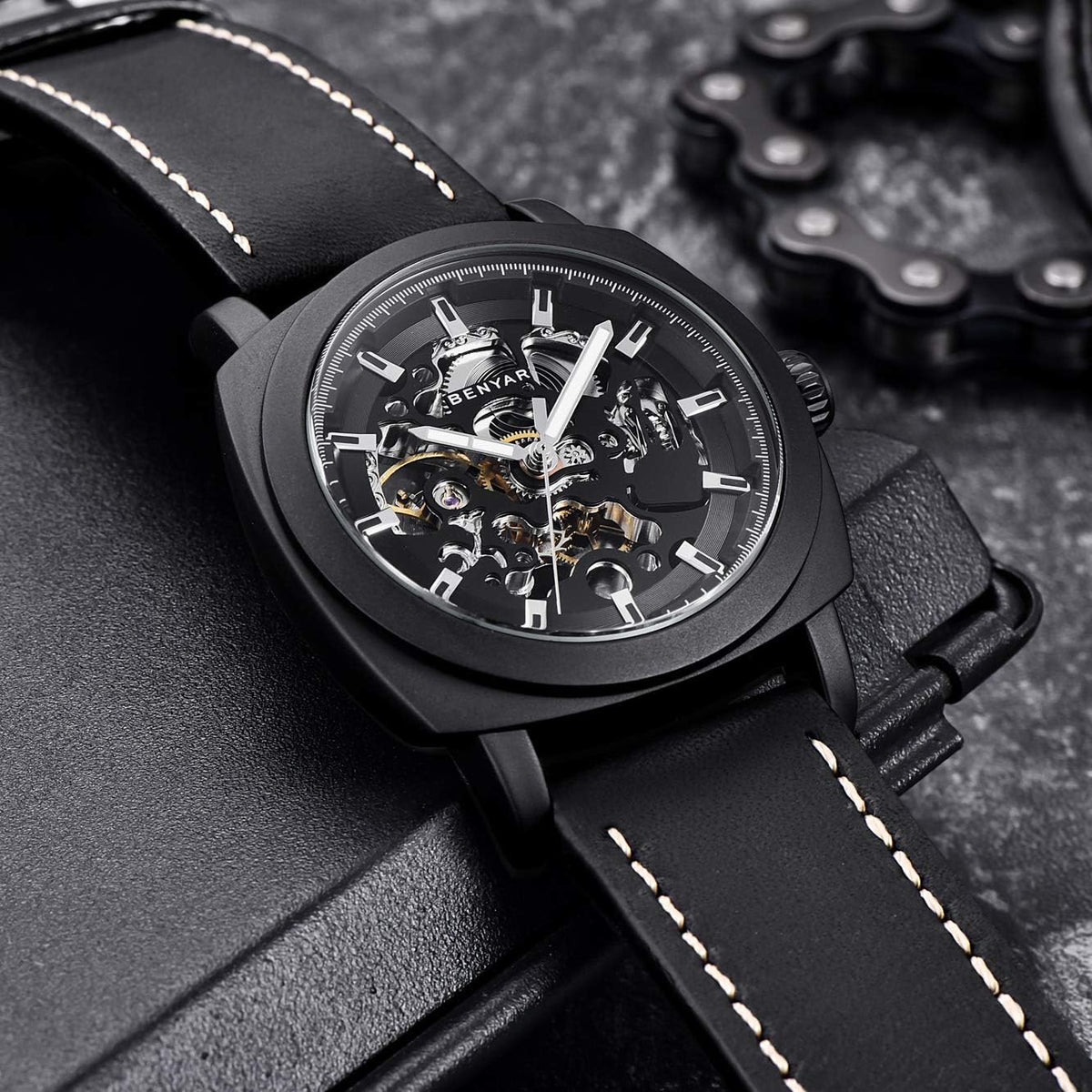 BENYAR Reloj Automático Mecánico de Esqueleto para Hombre de Vestir
