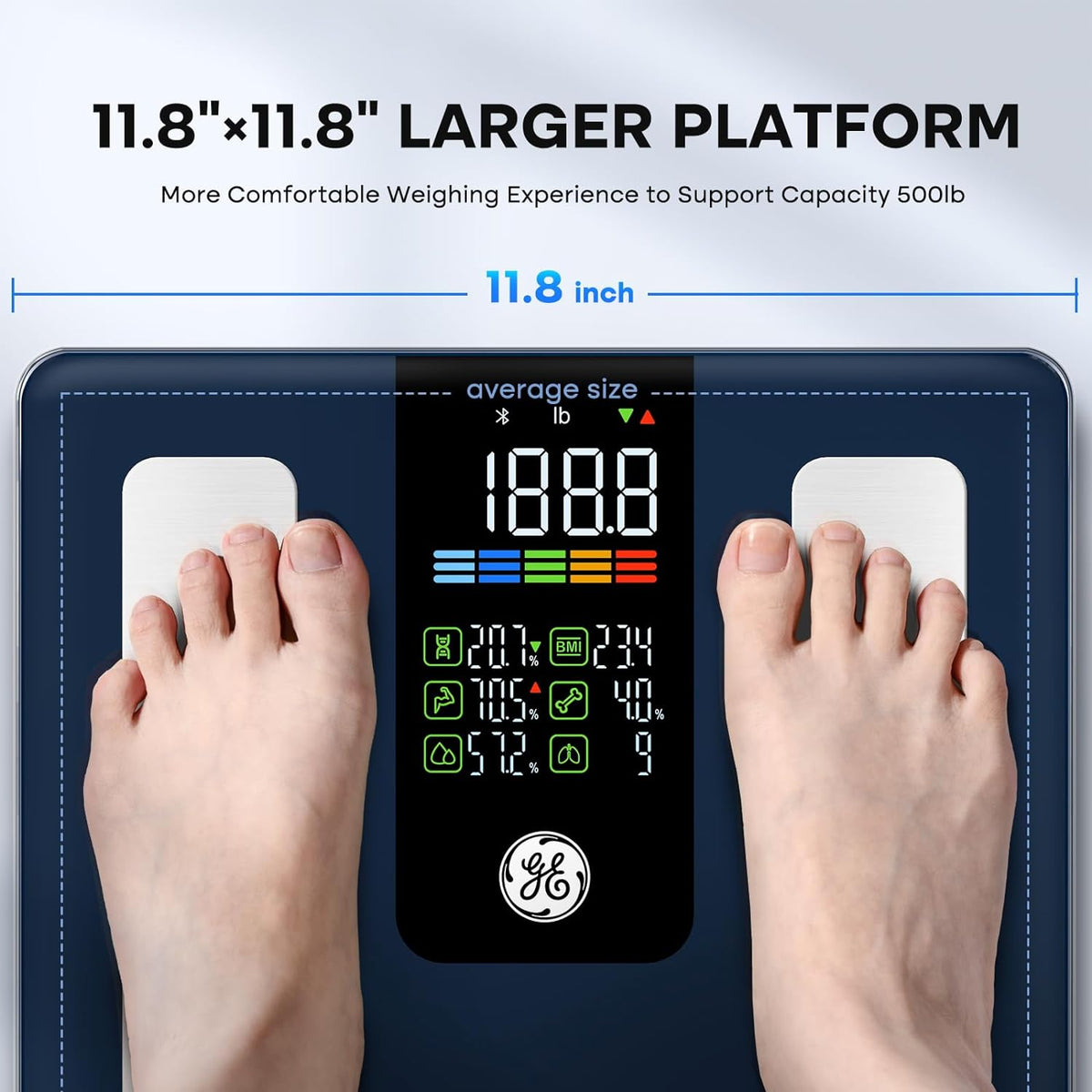 GE Báscula inteligente para composición corporal, peso, IMC, 500 libras