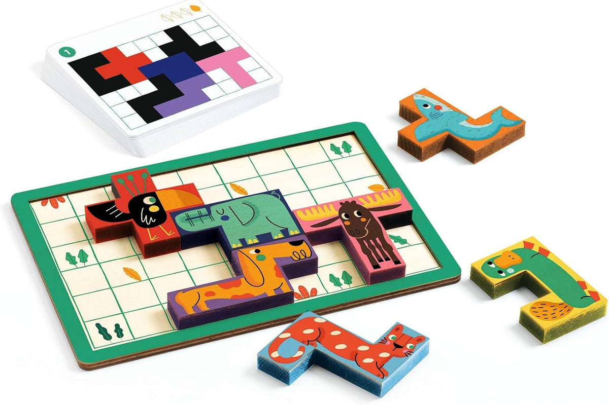 DJECO SoLogic Pentanimo, juego de lógica de madera para niños, rompecabezas
