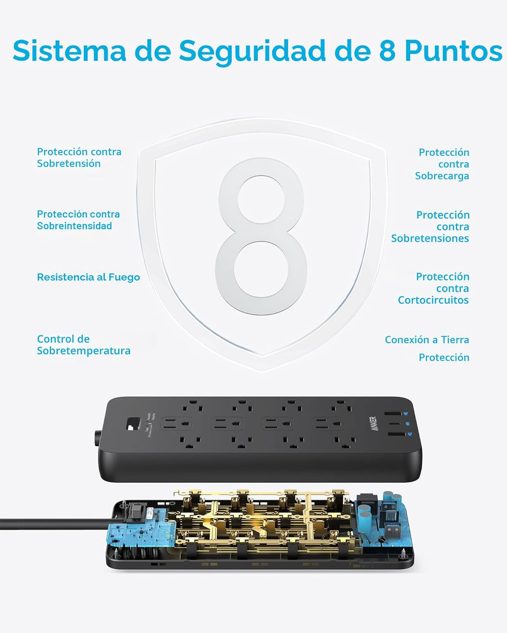 Anker Power Strip con 2100J Surge Protector, Outlet Extender, 20W, 12 AC