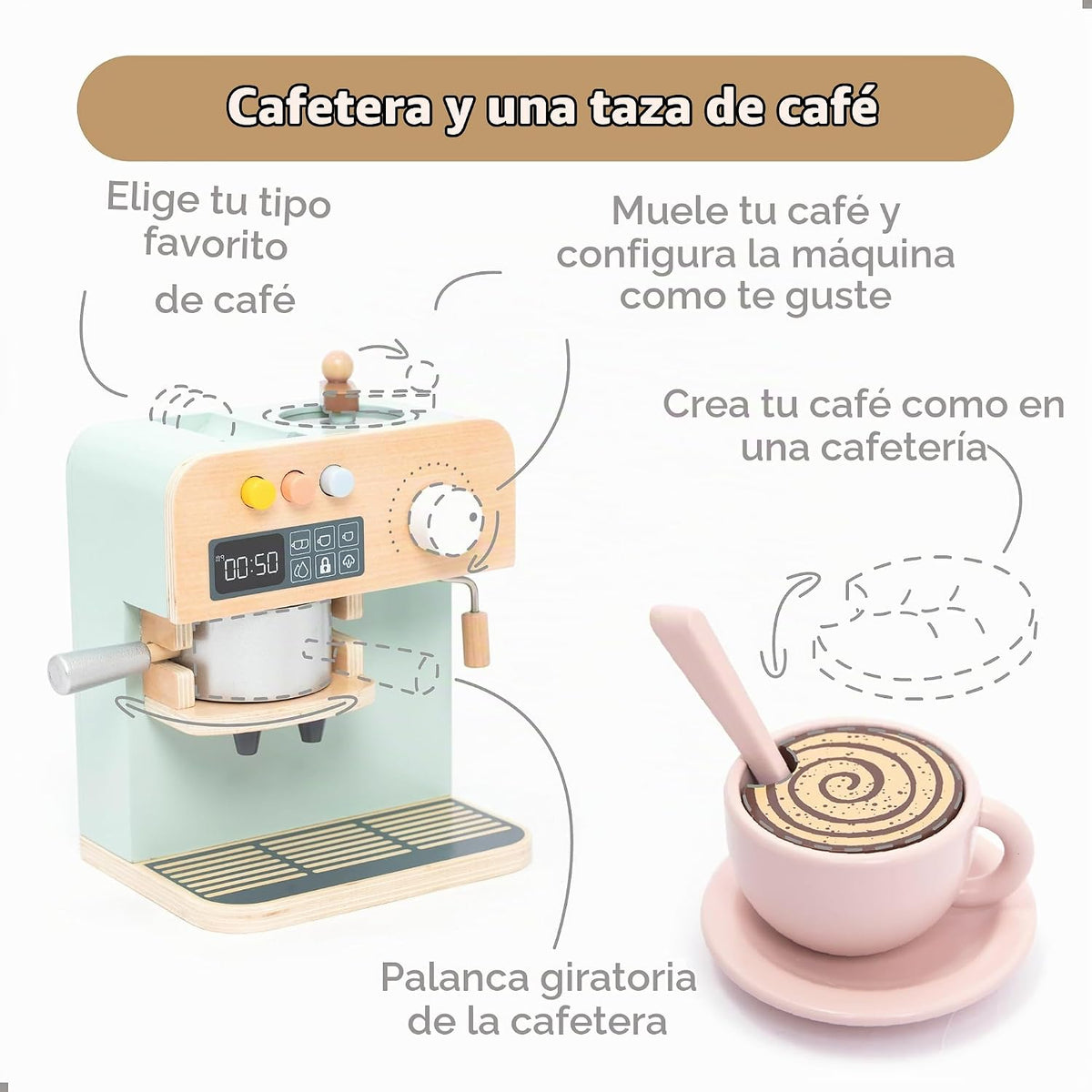 UMU® Cafetera de juguete de madera para niños, accesorio de cocina de juego de simulación para niños pequeños, juego de máquina de café expreso, juguete Montessori para edades de 3, 4, 5, 6