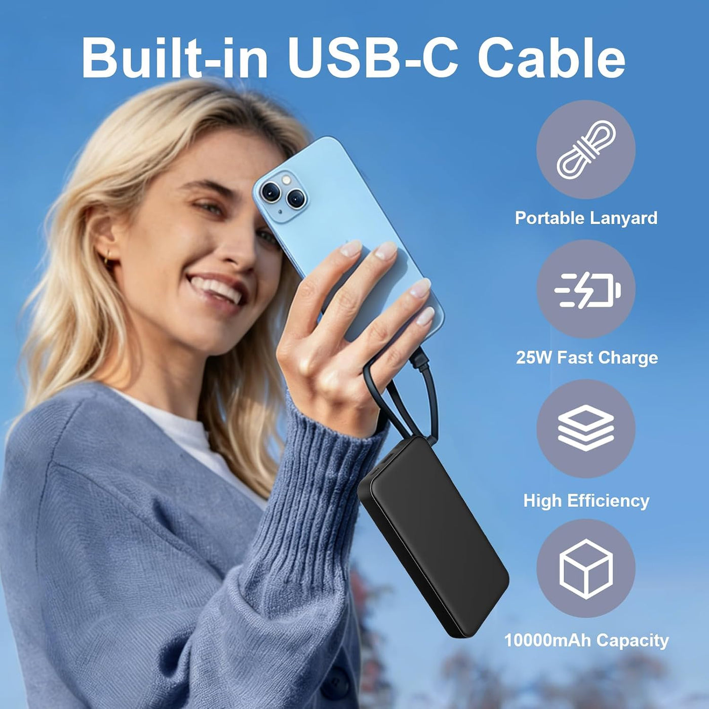 JUOVI Cargador portátil del banco de energía 25W 10000mAh con el ca...