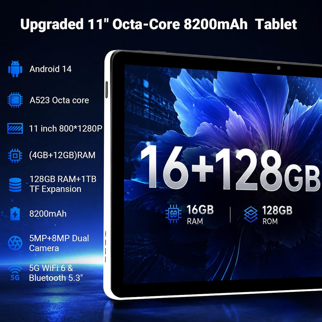 MUISOO Tableta de 11 pulgadas, Octa-Core, 16GB RAM 128GB ROM 1TB Ex...