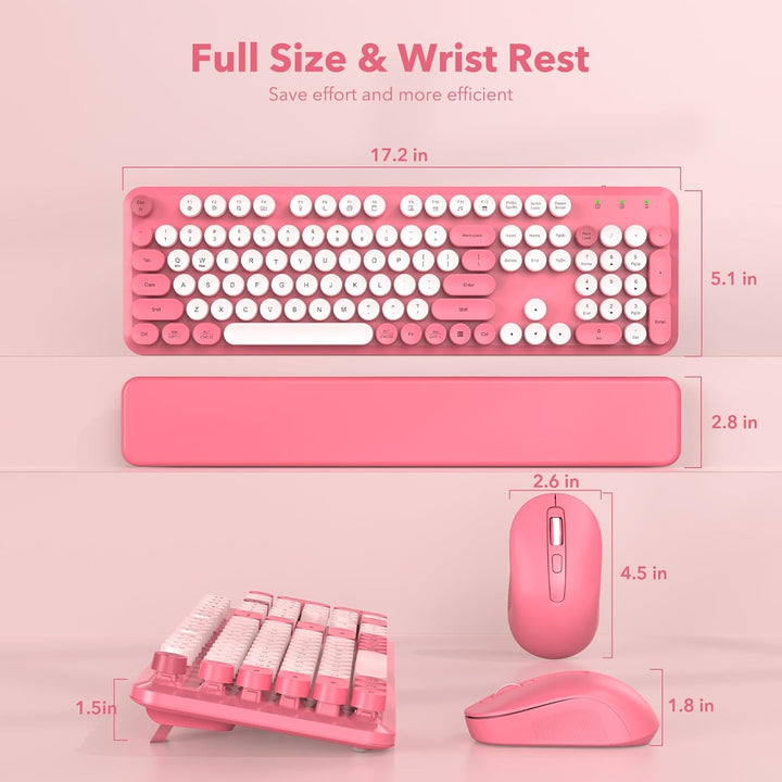 Combo de teclado y mouse inalámbricos, bonito teclado retro de tama...