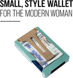 Mini RFID Cartera de aluminio para tarjetas de crédito Titular de tarjetas de visita Estuche de tarjeta de metal para mujeres, Verde menta, Minimalista
