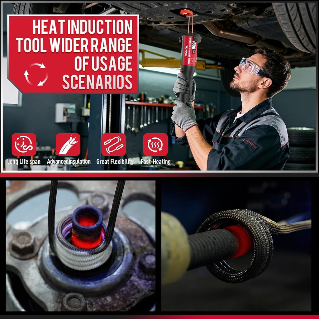 Calentador de inducción 1500W 110V Eliminación de pernos Herramienta de calentamiento por inducción magnética manual con 12 bobinas para quitar tornillos oxidados, Rojo