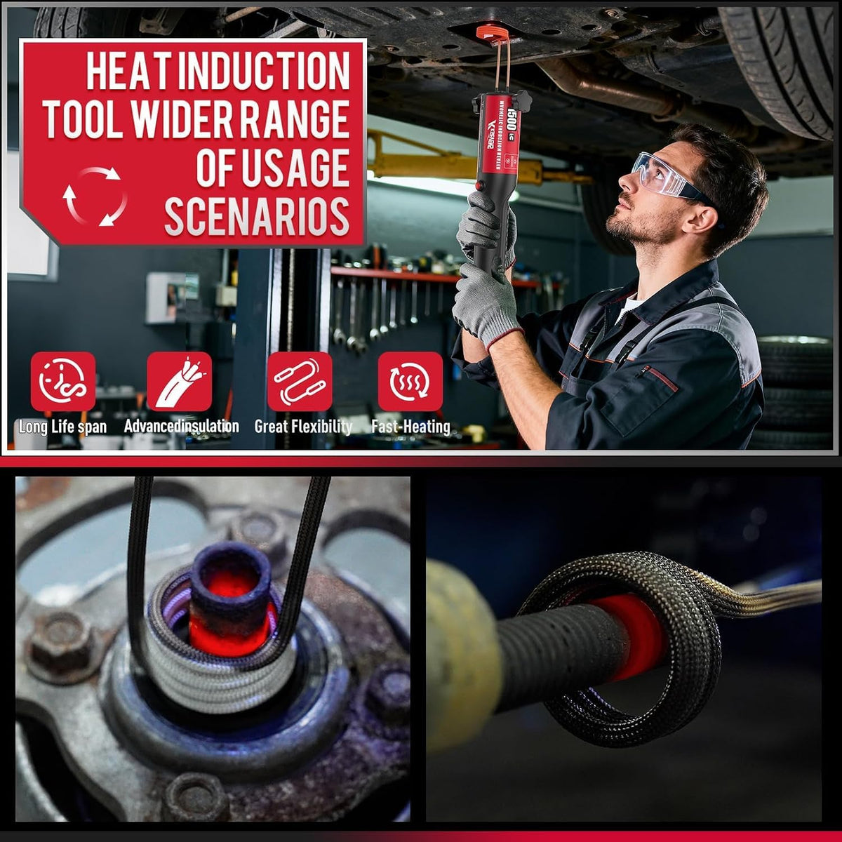 Calentador de inducción 1500W 110V Eliminación de pernos Herramienta de calentamiento por inducción magnética manual con 12 bobinas para quitar tornillos oxidados, Rojo