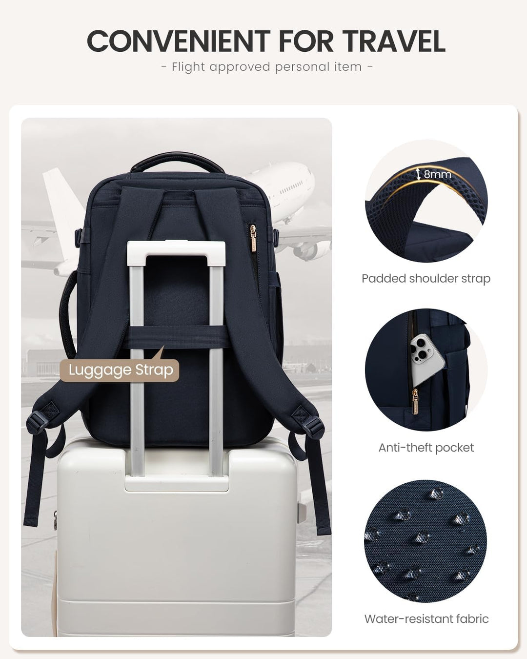 LOVEVOOK Mochila de viaje de 40 L para mujeres y hombres, mochila g...
