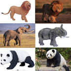 BOLZRA Figuras de animales de safari con tapete de juego de actividades y caja de almacenamiento, juego gigante de plástico realista con león, elefante, selva, zoológico, animales salvajes, juguetes