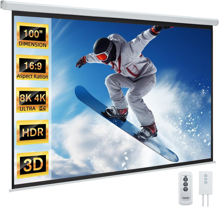 YODOLLA Pantalla de Proyector Motorizada 100" 16:9, 4K 3D HD, P...