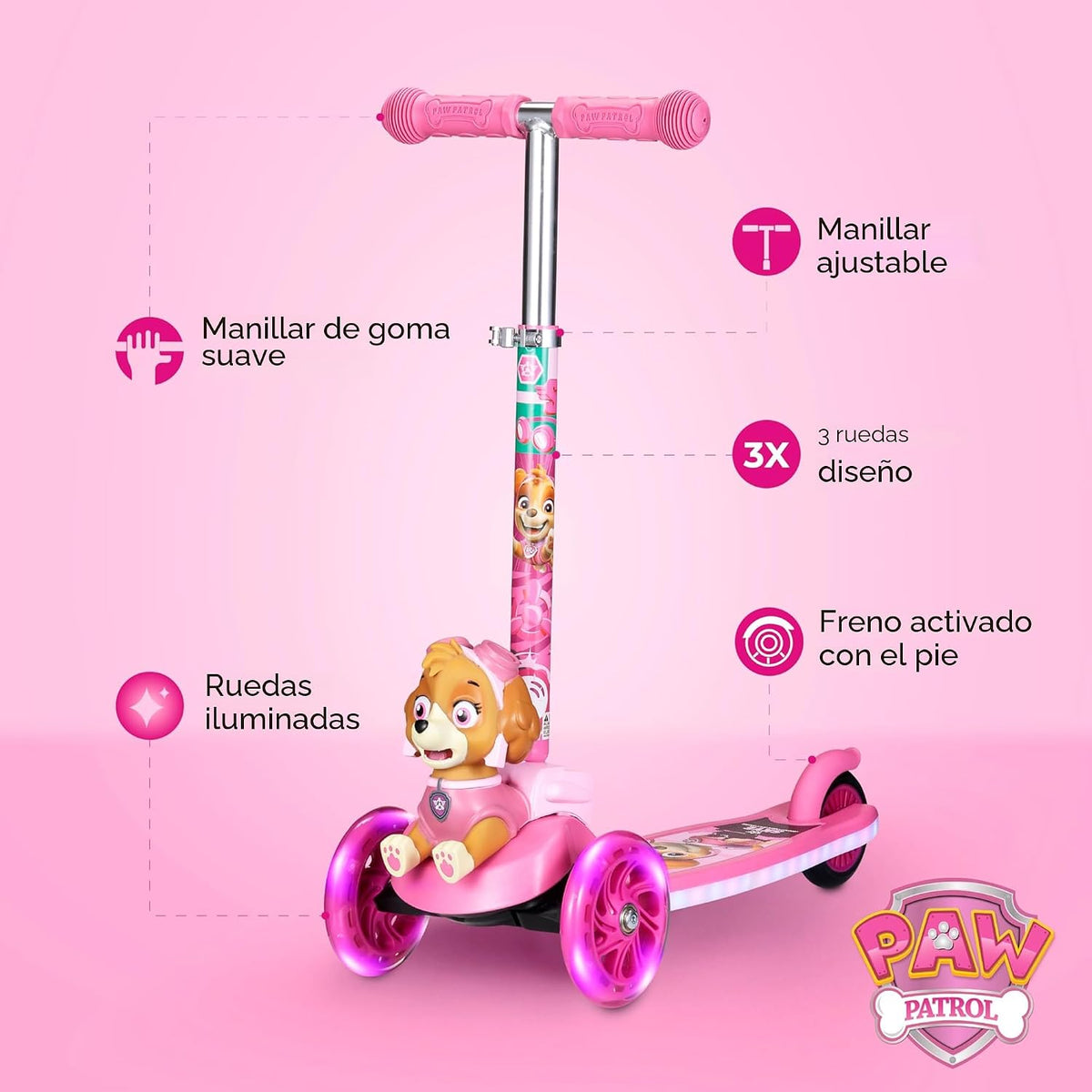Scooter eléctrico para niños, 3 ruedas, autoequilibrante, ruedas LED iluminadas