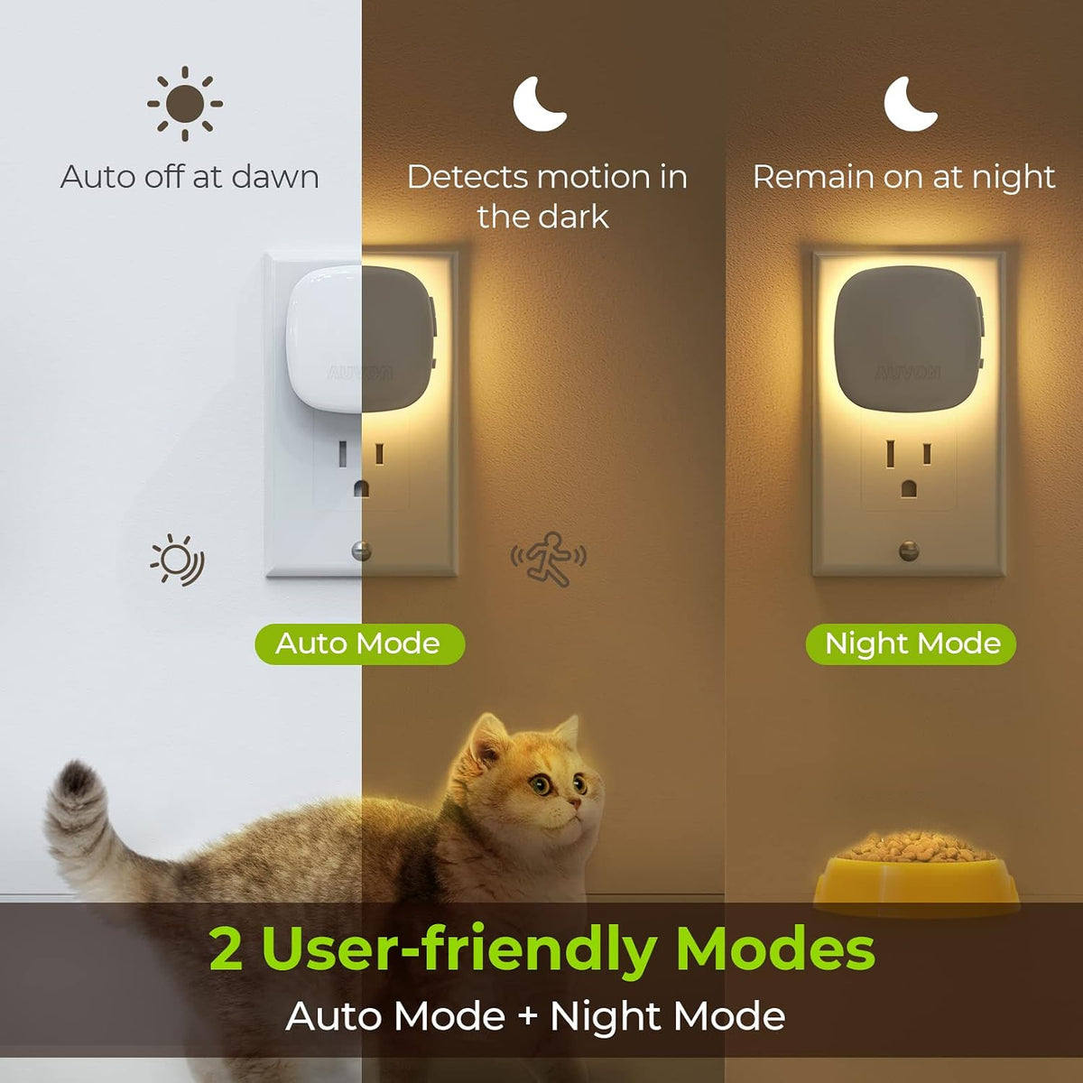 AUVON - Luz nocturna LED retroiluminada enchufable, 4 paquetes, sensor de movimiento y del anochecer al amanecer