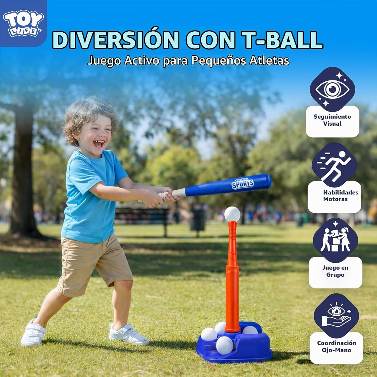 TOY Life T-Ball Set para niños de 3 a 5 años – Juego de béisbol para niños con murciélago, camiseta y 6 pelotas – Juguetes exteriores y regalo de cumpleaños para niños de 3, 4, 5, 6, 7, 8 años